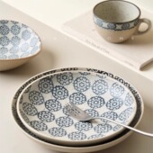 手作绣球深盘.粗陶青花汤盘早餐盘家用菜盘甜品点心盘 出丹麦