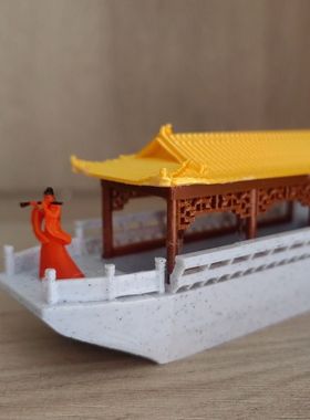 微型古人风摆件树脂白模李白杜甫山石盆景漂浮小船画舫可金顶鱼缸