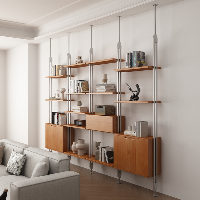 中古风实木书架书柜顶天立地多层铁艺挂墙收纳客厅落地展示置物架