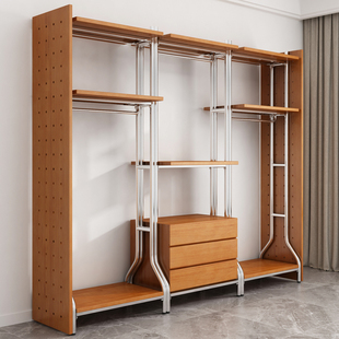 金属衣柜洞洞板实木2026新款 卧室家用铁艺钢架结构定制衣帽间 爆款