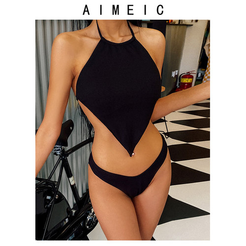 AIMEIC新款夏季挂脖款分体比基尼泳衣女小胸聚拢温泉海边度假泳装