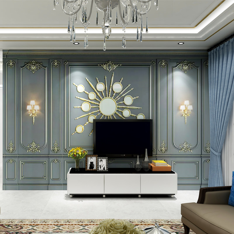 电视背景墙壁纸装饰客厅卧室墙布欧式线条边框格子影视墙壁画墙纸