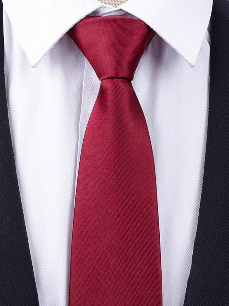 酒红色领带结婚新郎婚礼正装男士高级感拉链式手打商务衬衫免打结