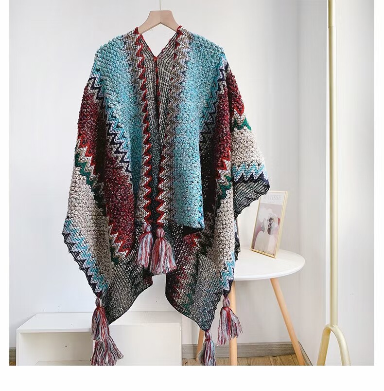 大理玉龙雪山云南丽江民族风披肩斗篷外套针织小众旅游拍照披风搭
