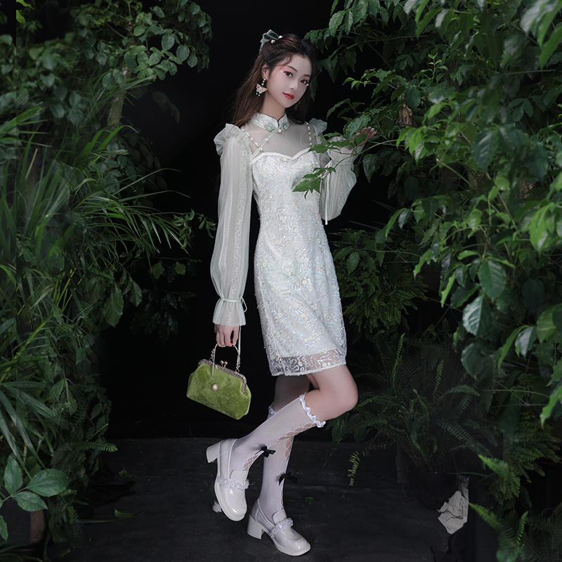 槿爷可爱刺绣网纱小飞袖