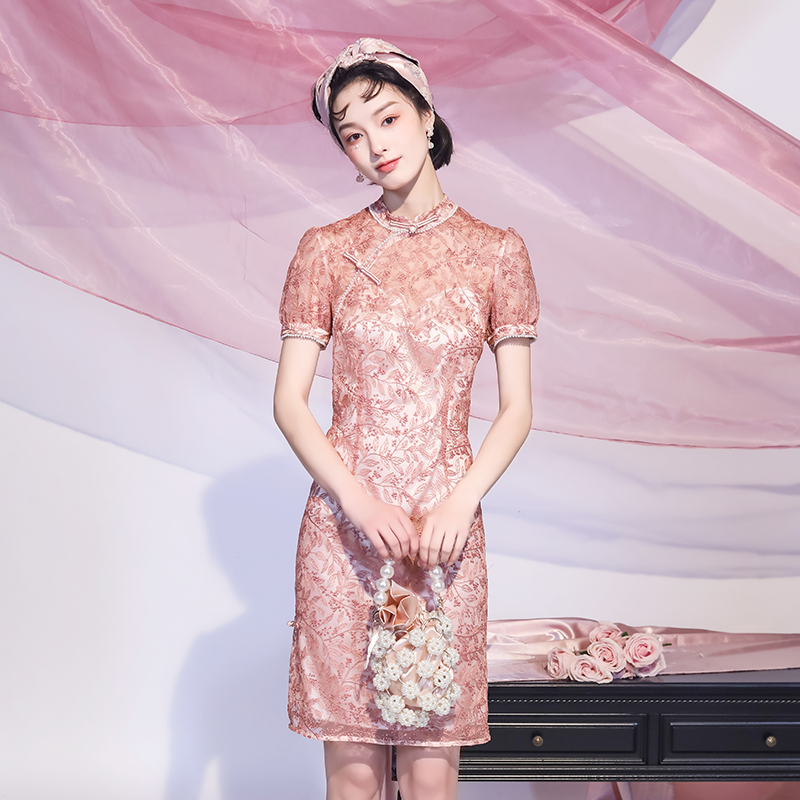槿爷少女旗袍日常短款连衣裙