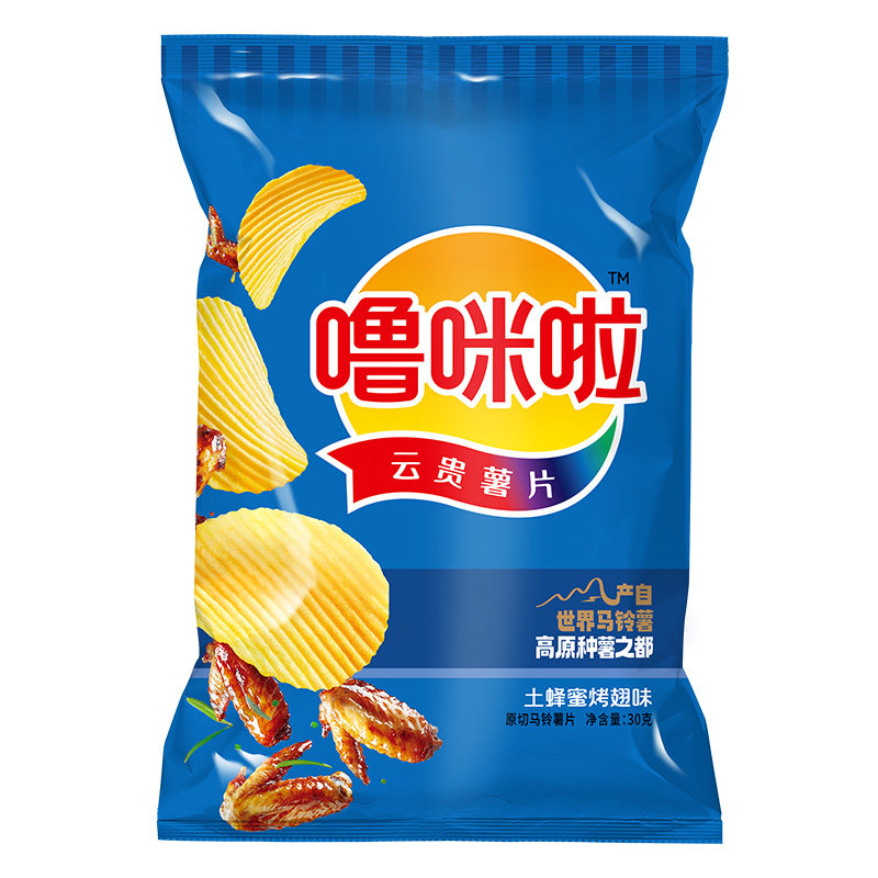 噜咪啦云贵特产薯片原切鲜切香脆马铃薯片 30g*1袋烤翅经典薯片 - 实物图