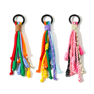 新款手工编织彩色打结编织适用lv老花包包挂件韩系挂饰百搭钥匙扣