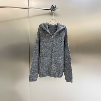 XIWA欧洲站新品FANLEONA连帽宽松慵懒风针织衫粗棒针毛织拉链外套