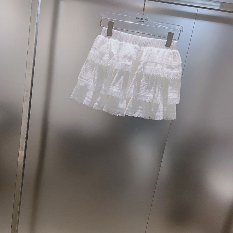 XIWA欧洲站新品MSKIN6百搭蕾丝花边半身裙松紧高腰修腿显高蛋糕裙