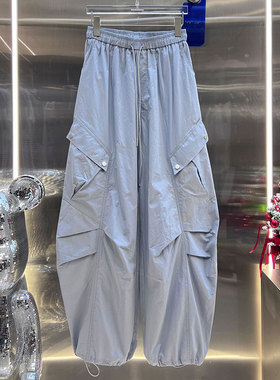 XIWA欧洲站新品BābyChìlling酷飒风薄款工装裤松紧高腰抽绳长裤