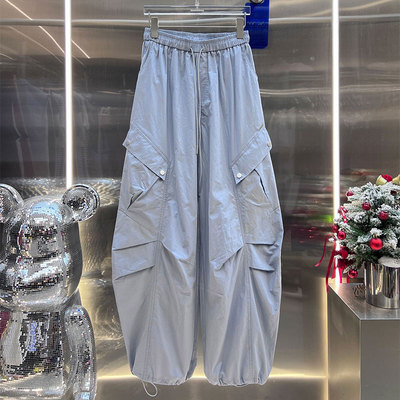 XIWA欧洲站新品BābyChìlling酷飒风薄款工装裤松紧高腰抽绳长裤