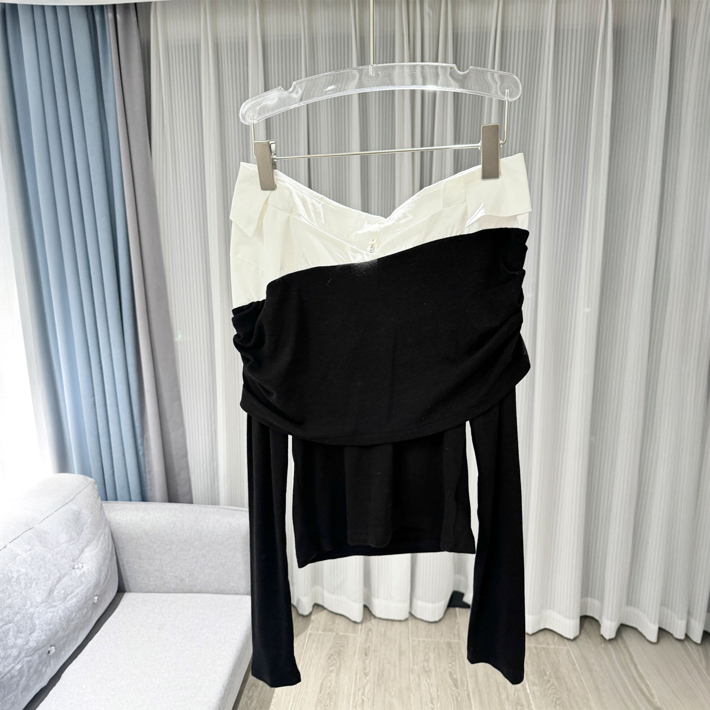 XIWA欧洲站新品英伦风撞色高级感气质设计感上衣拼接假两件针织衫