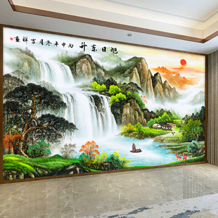 8d立体电视背景墙壁布新中式 国画山水画影视墙壁画客厅墙纸墙布