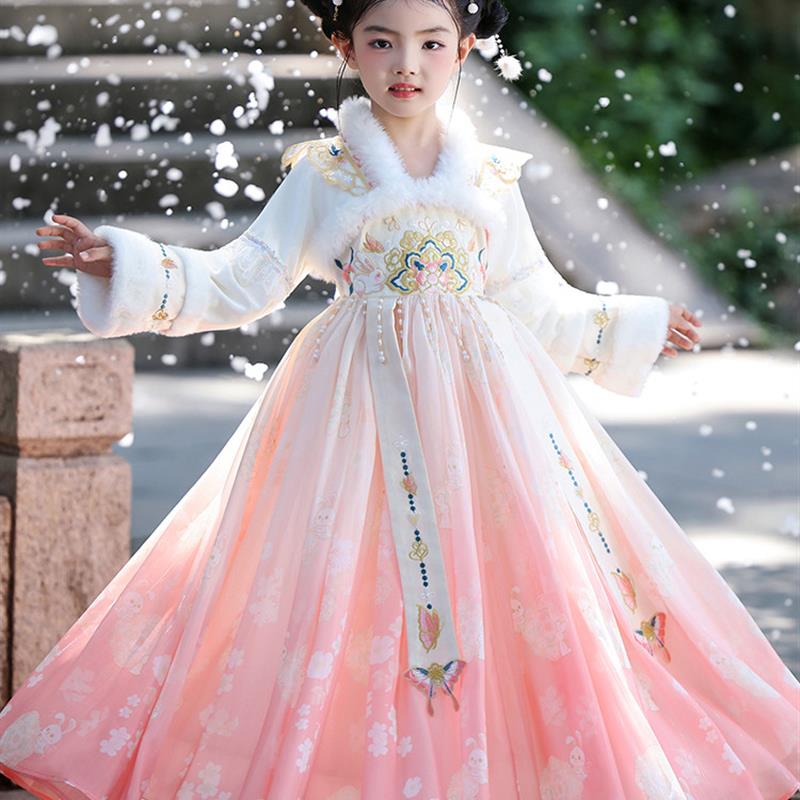 女童汉服2025新款冬季加绒古装中国风超仙儿童连衣裙女孩古风唐装