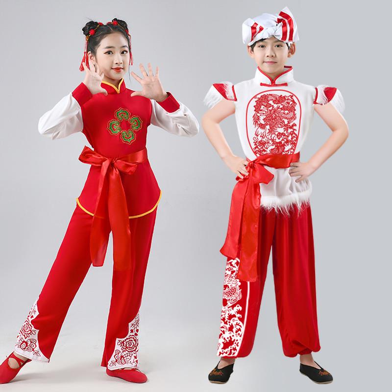 儿童安塞腰鼓服装陕西北民歌风表演出服小学生秧歌舞龙打鼓王小二