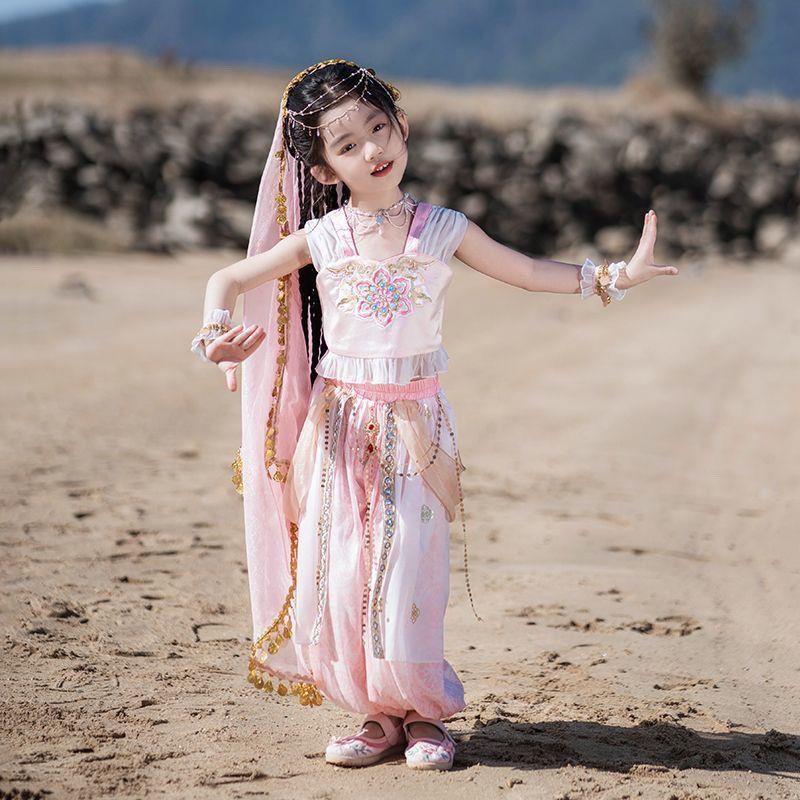 网红敦煌夏季儿童飞天西域汉服女童民族演出服舞蹈表演舞台异域风