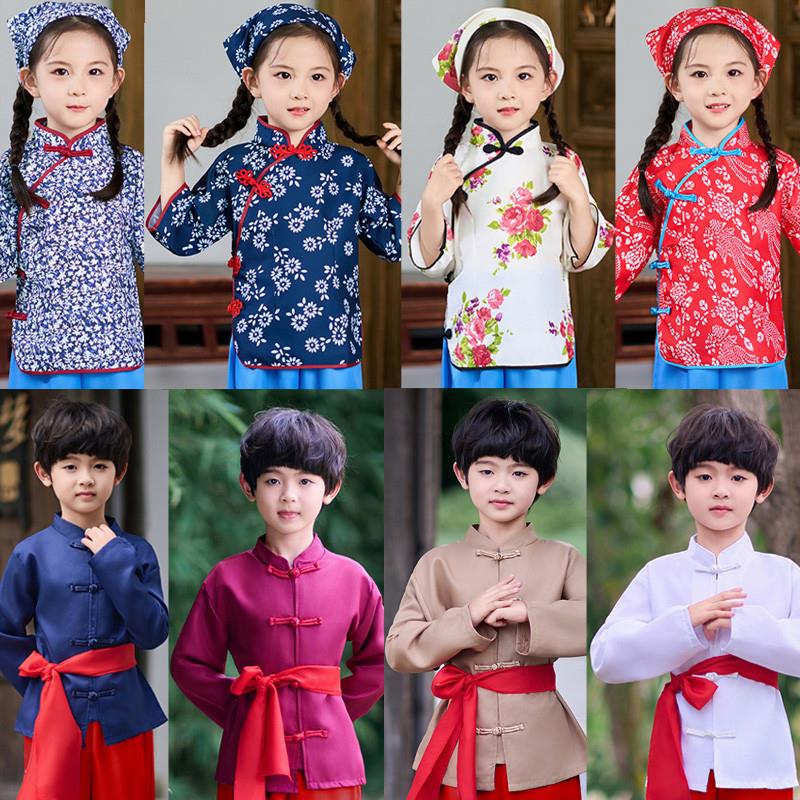 儿童村姑演出表演服采茶秧歌舞蹈农民阿庆嫂服装小女孩民族碎花戏