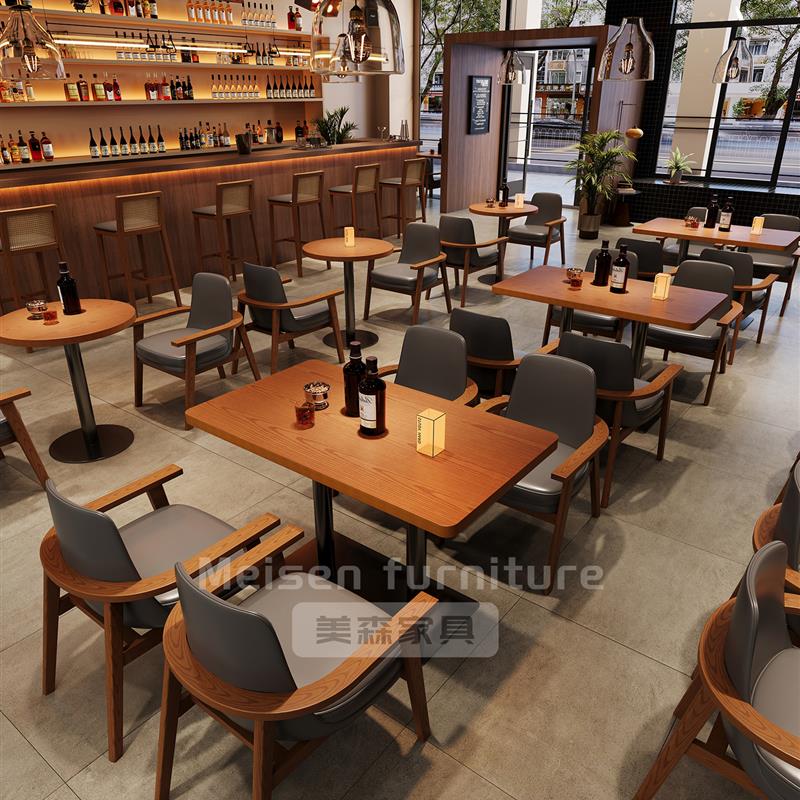 咖啡厅桌椅商用美式覆古小酒馆清酒吧长桌餐厅烘焙店餐饮实木椅子