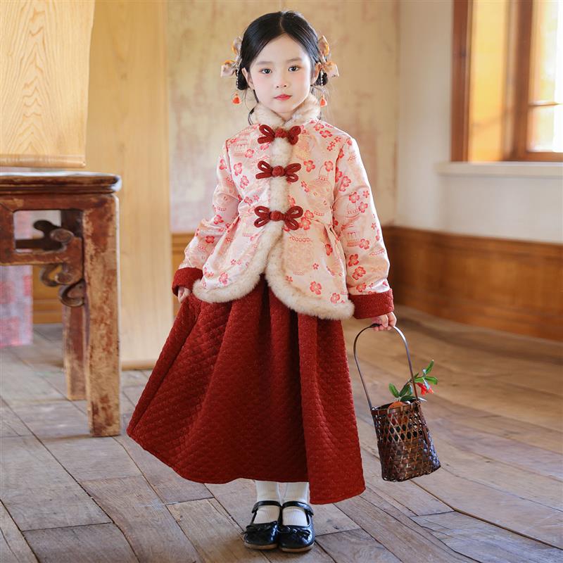 女童汉服秋冬季中国风新中式唐装2025新款女孩古装加绒新年拜年服