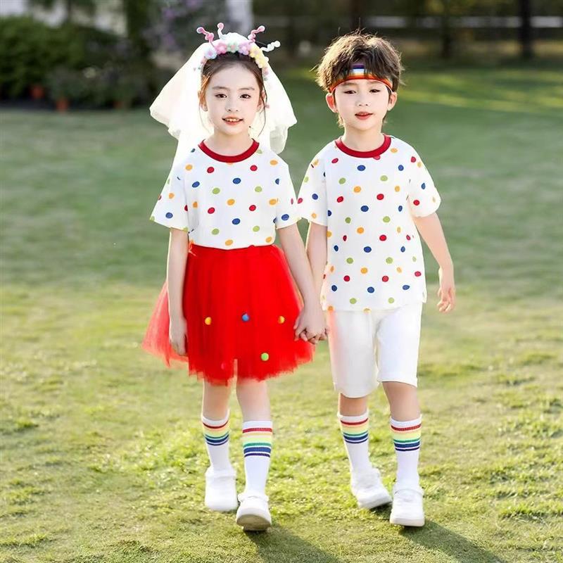 六一儿童运动会啦啦队舞蹈合唱演出服波点纱裙服装幼儿园表演服