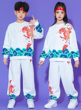 儿童元旦红色啦啦队演出服运动会服装小学生龙图腾中国爱国风国潮