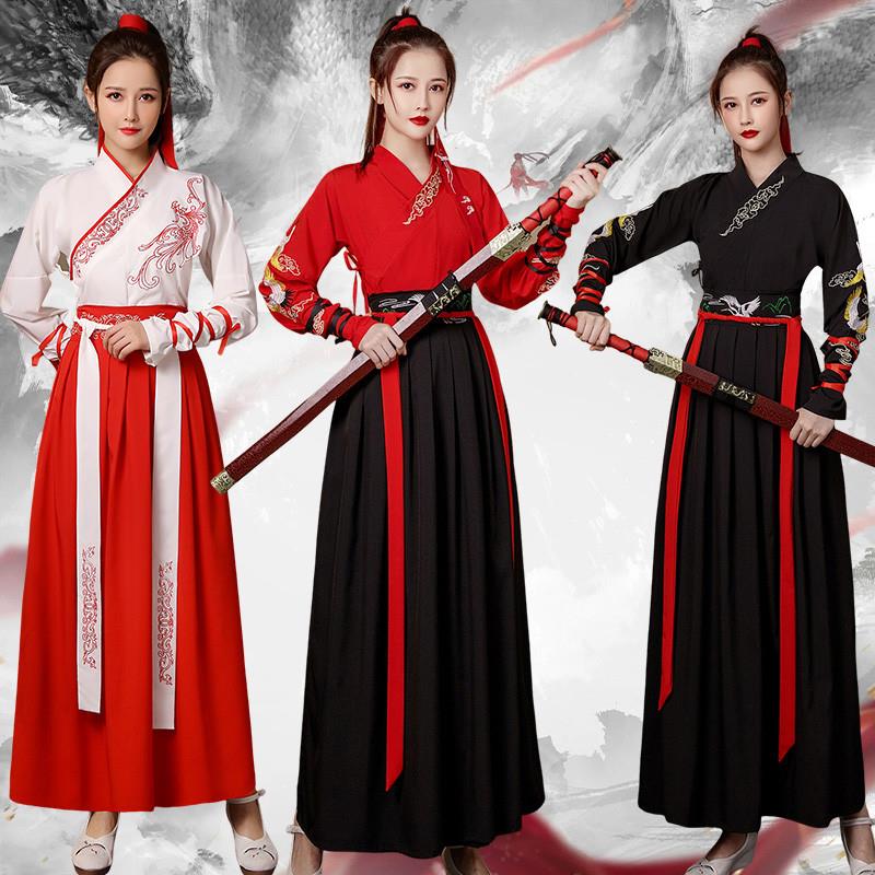 中国风汉服剑舞打鼓服装雪龙吟舞蹈演出服古装侠女风花木兰骁的红