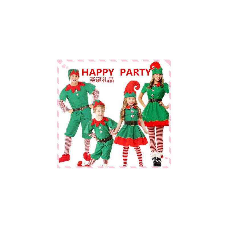 圣诞节儿童服装男童女童亲子装Cosplay可爱绿色精灵幼儿园演出服