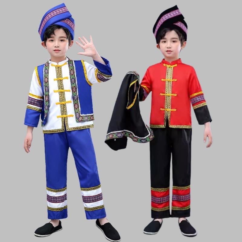 广西儿童壮族三月三少数民族舞蹈演出服装苗族土家族表演服装男装