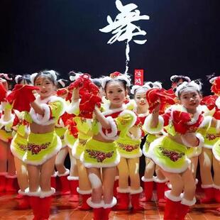 儿童秧歌演出服服舞蹈喜庆打鼓服单鼓声声手绢道具民族幼儿表演服