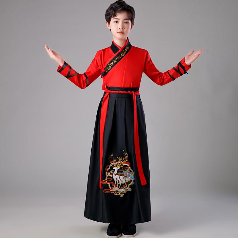 儿童满江红古装汉演出服服男女童中国风中小学生年会班服舞蹈服装