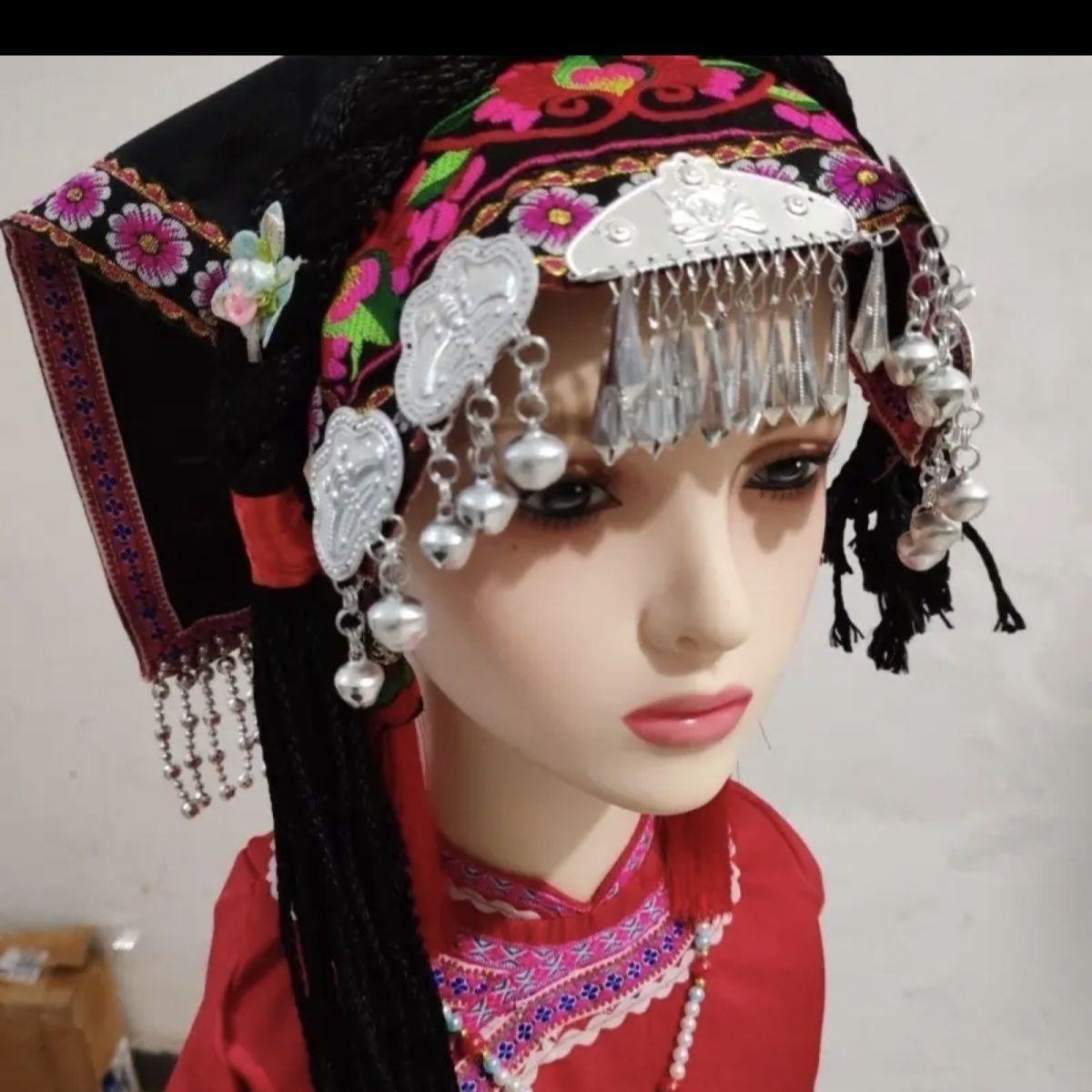 彝族服装头饰布依族苗族演出服女少数民族服装配饰侗族土家族帽子