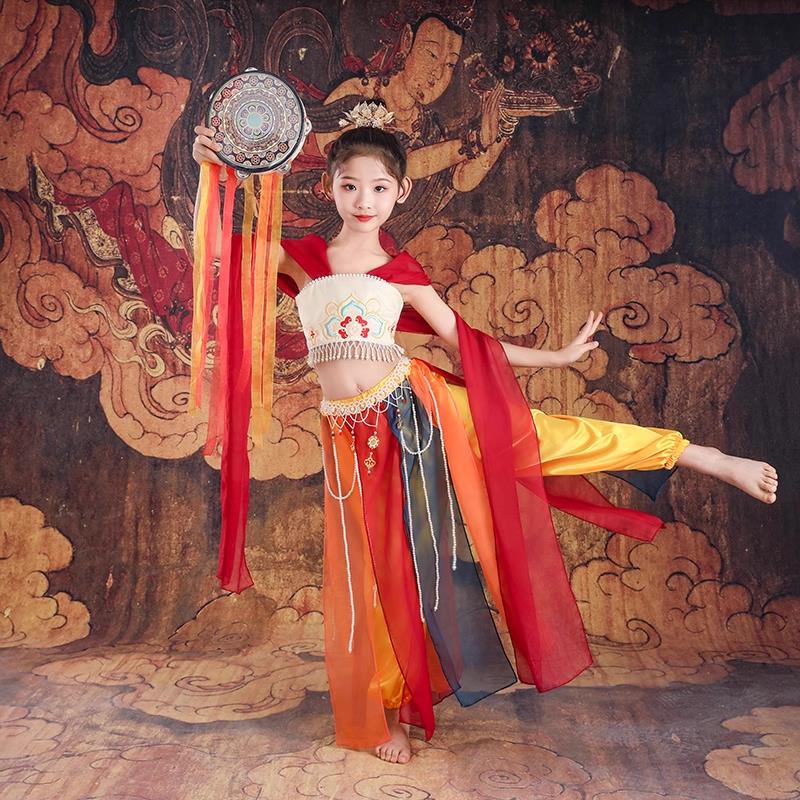 儿童敦煌飞天演出服乐鼓西域汉服异域风情舞蹈女童古典舞民族表演