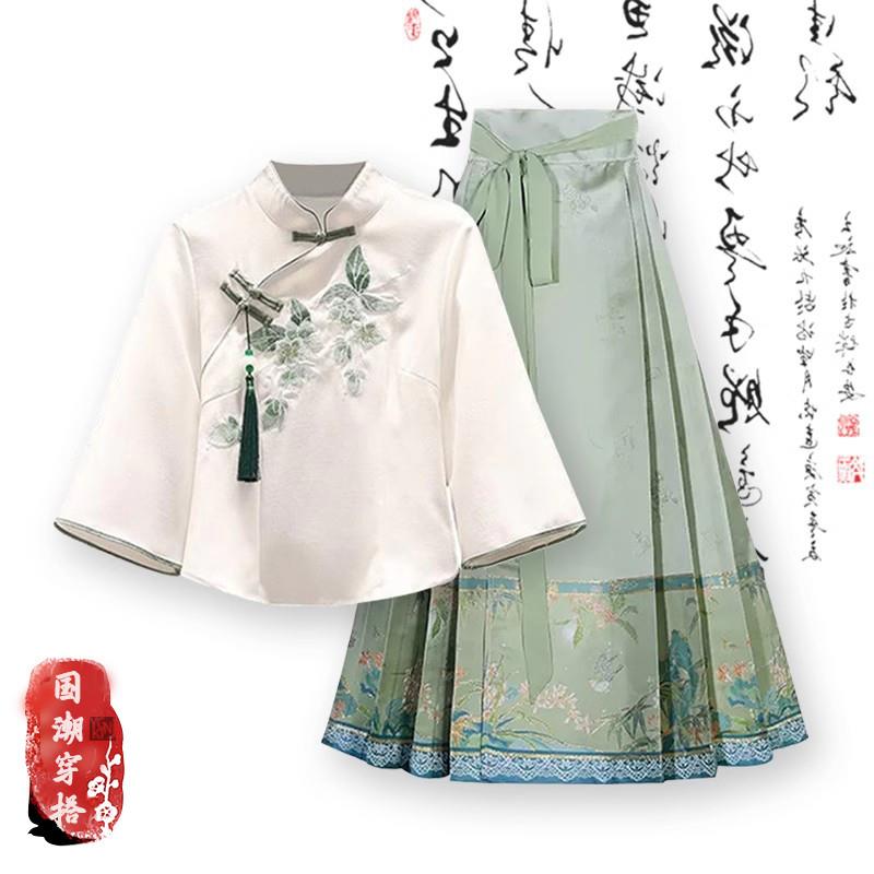 新中式汉服小清新上衣女夏季新款别致设计感衬衫国风显瘦马面裙子