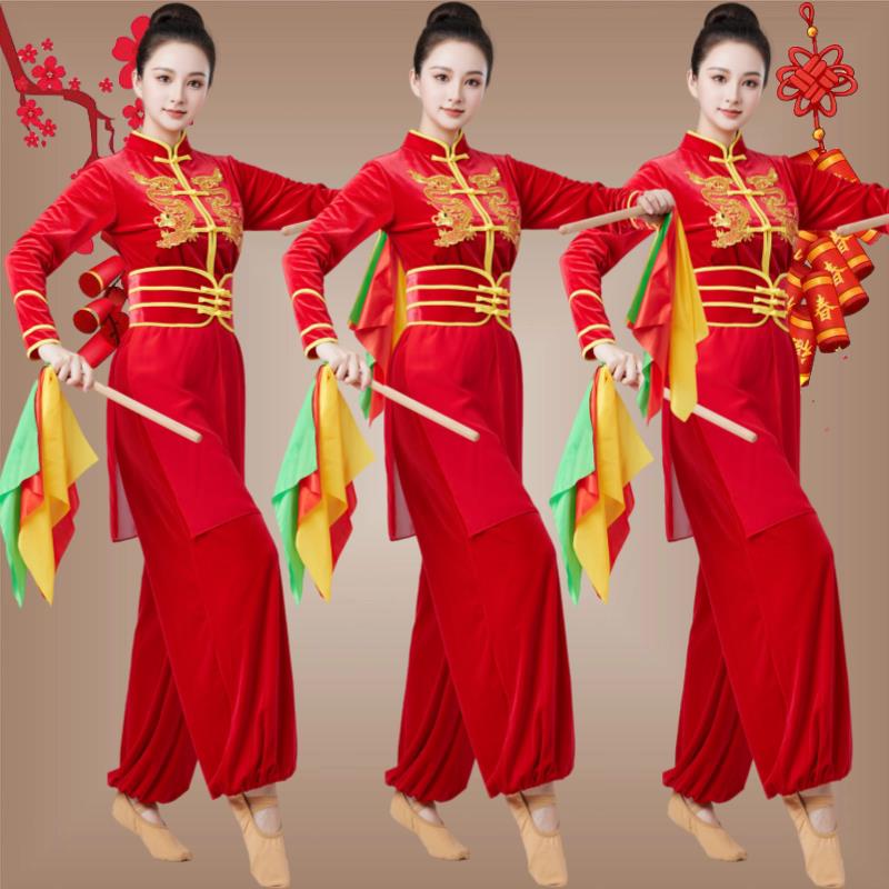 广场舞服装秋冬新款民族风秧歌服金丝绒套装中国舞蹈服打鼓演出服