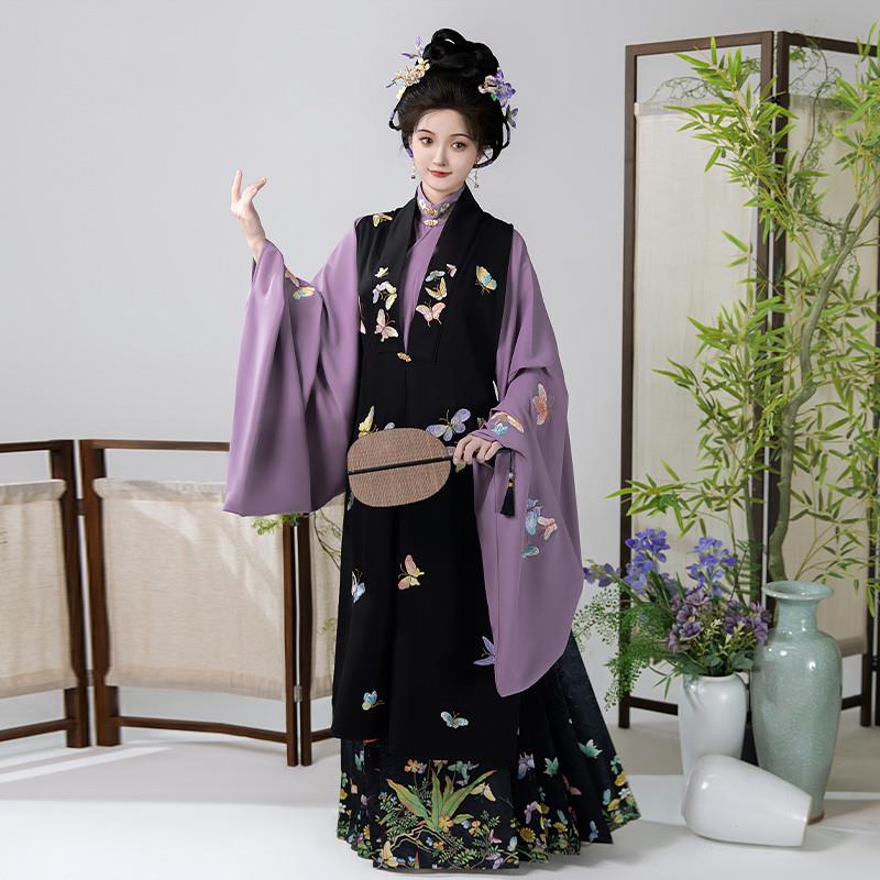 柒邑原创明制汉服女比甲对襟立领长衫中国风马面裙古风套装春秋款