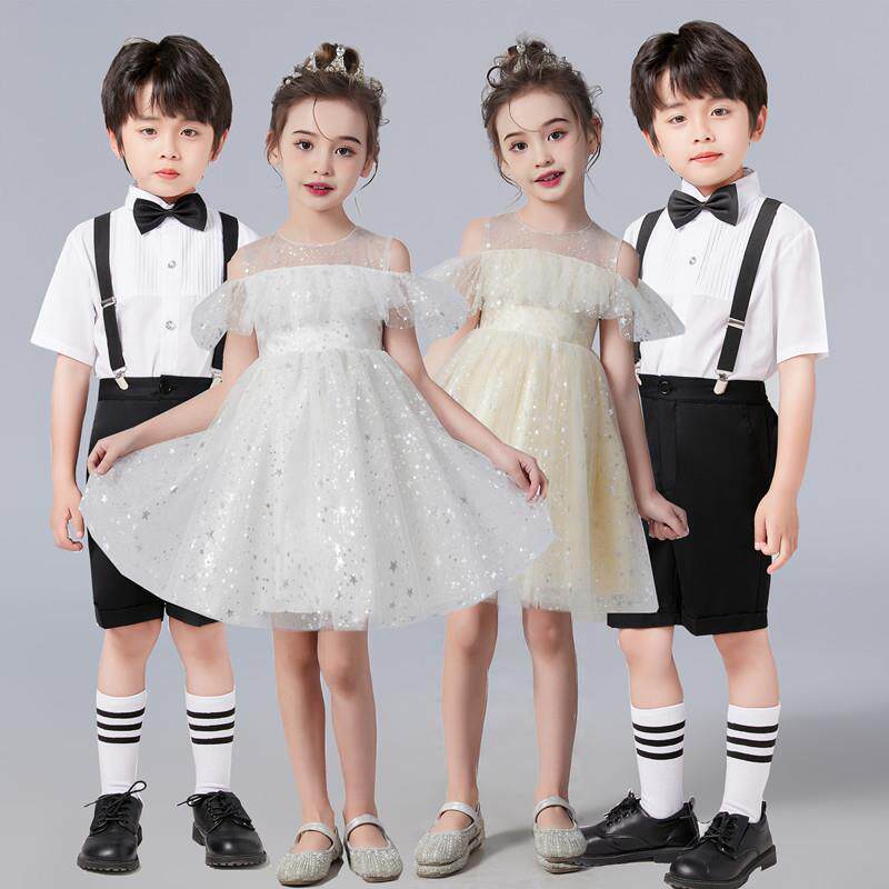 六一儿童大合唱演出服女童蓬蓬裙男童背带裤幼儿园毕业照表演服装