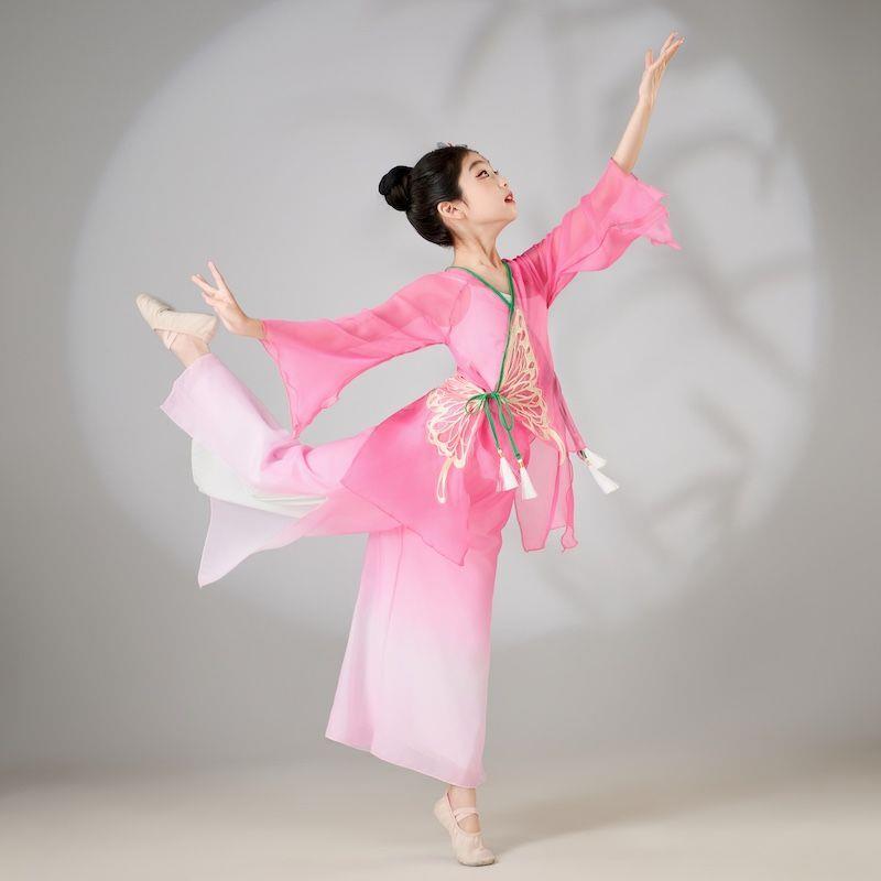 儿童古典舞蹈古典舞纱衣演出服扇子舞民族女童中国练功表演飘逸