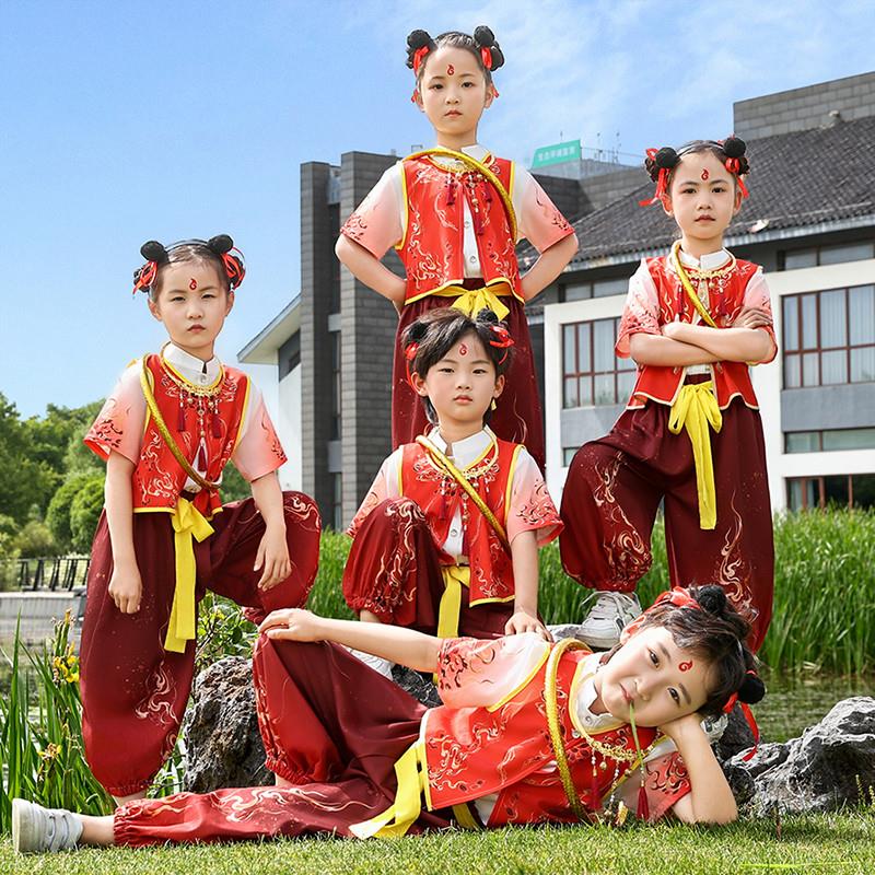 哪咤同款儿童服装小孩cos小哪吒套装舞蹈表演服幼儿园六一演出服