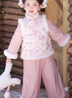 汉服女童拜年服2025新款儿童冬装国风日常可穿加厚套装新中式唐装