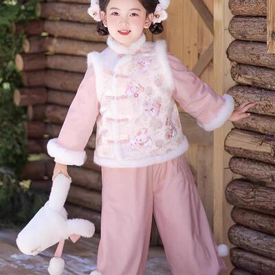 汉服女童拜年服2025新款儿童冬装国风日常可穿加厚套装新中式唐装