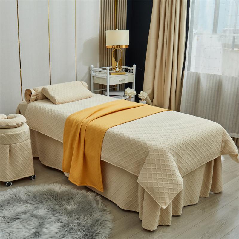 2024新款美容床罩四件套纯色网红轻奢风针织棉床套四季款可做logo