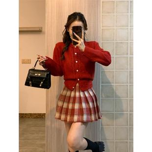 新年衣服本命年战袍过年穿搭小个子红色毛衣连衣裙子冬季拜年套装