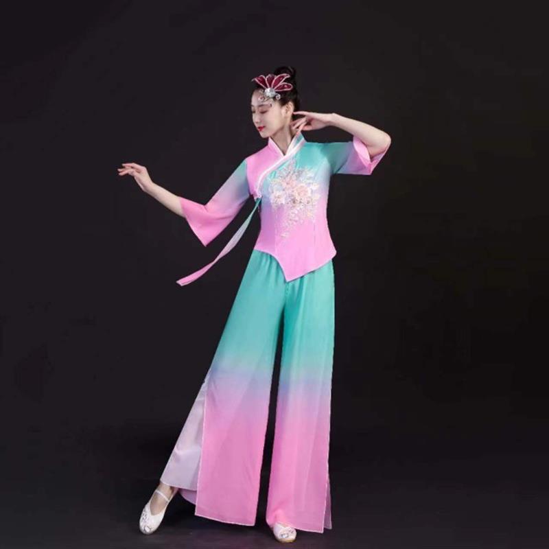 秧歌服演出服女2024新款扇子伞舞蹈服装成人中国风广场舞表演套装