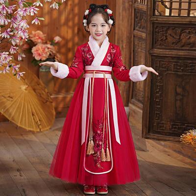 女童汉服冬装2025新款小女孩古风裙子加绒儿童拜年服中国风连衣裙