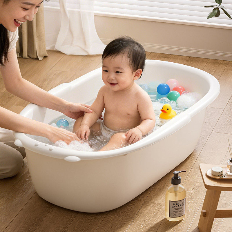 儿童洗澡盆婴儿宝宝躺拖智能感温浴盆架家用小孩大号洗澡桶沐浴桶