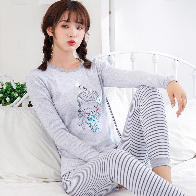 俞兆林秋衣秋裤女纯棉套装少女中学生保暖内衣全棉薄款大童棉毛衫