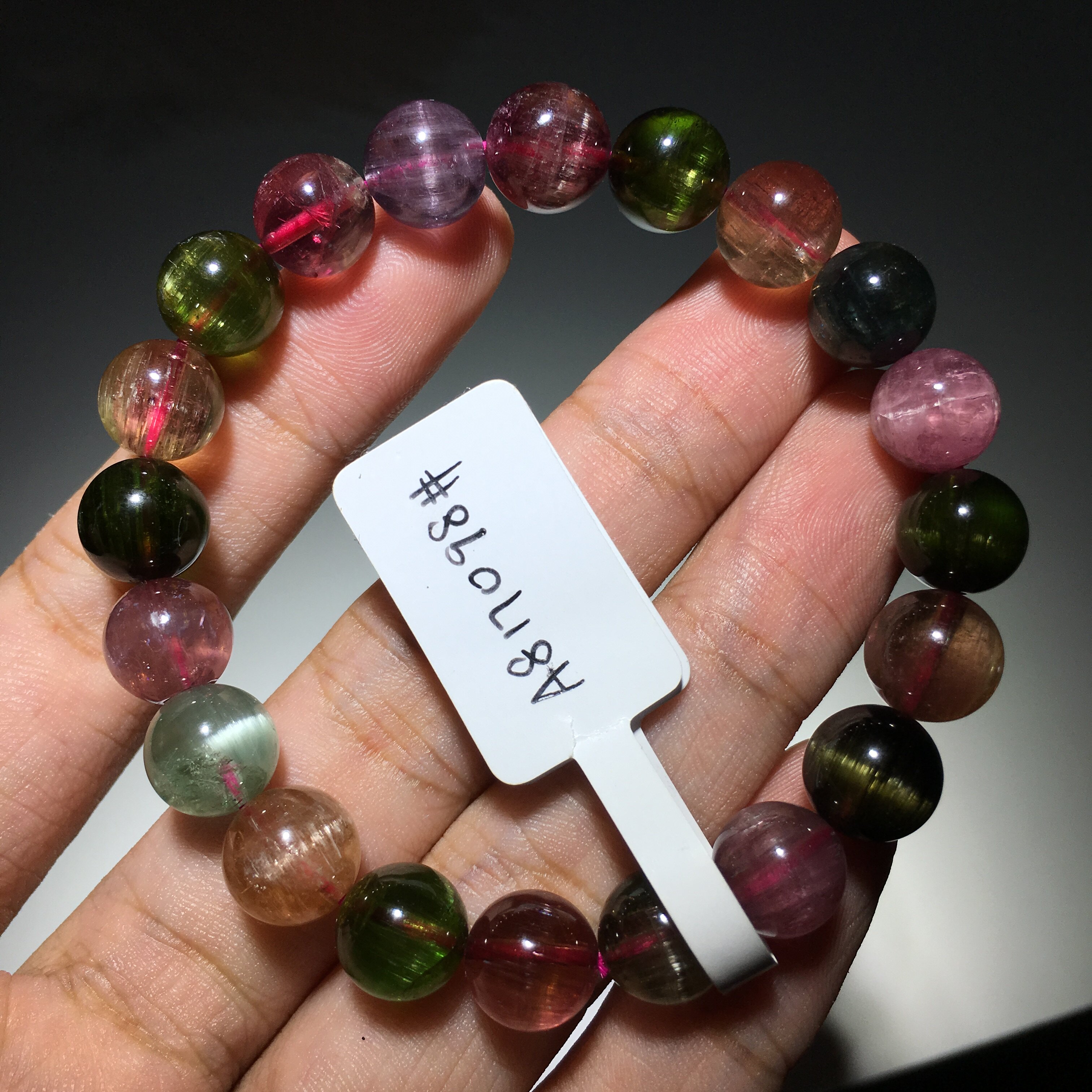 天然水晶彩宝糖果色猫眼彩虹紫粉碧玺手串链女细旺夫石招财单圈