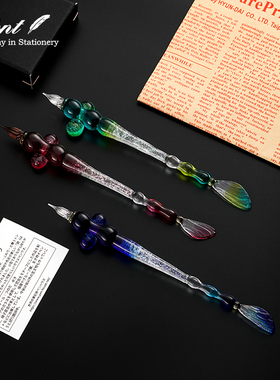 日本Pent x 硝子工房YUKI 玻璃笔 手工吹制 工艺品 翅膀笔尾 蘸水笔