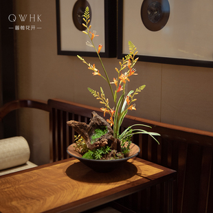 新中式高端仿真花假花茶室客厅玄关摆设件书房茶几装饰餐桌花摆花